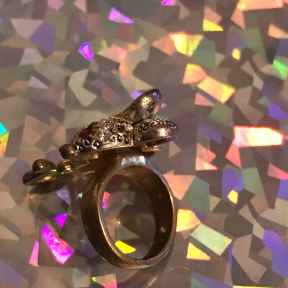 princess mouse tea party ring Betsey Johnson vintage jewelry crystal rhinestone - Picture 2 of 4
